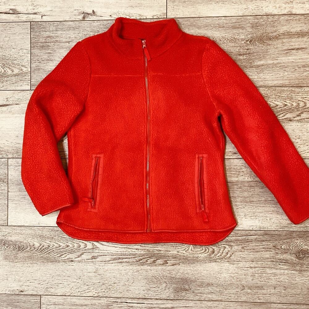 Talbots Jacket Women Large Red Fleece Full ZIp fuzzy teddy soft cozy sherpa pile